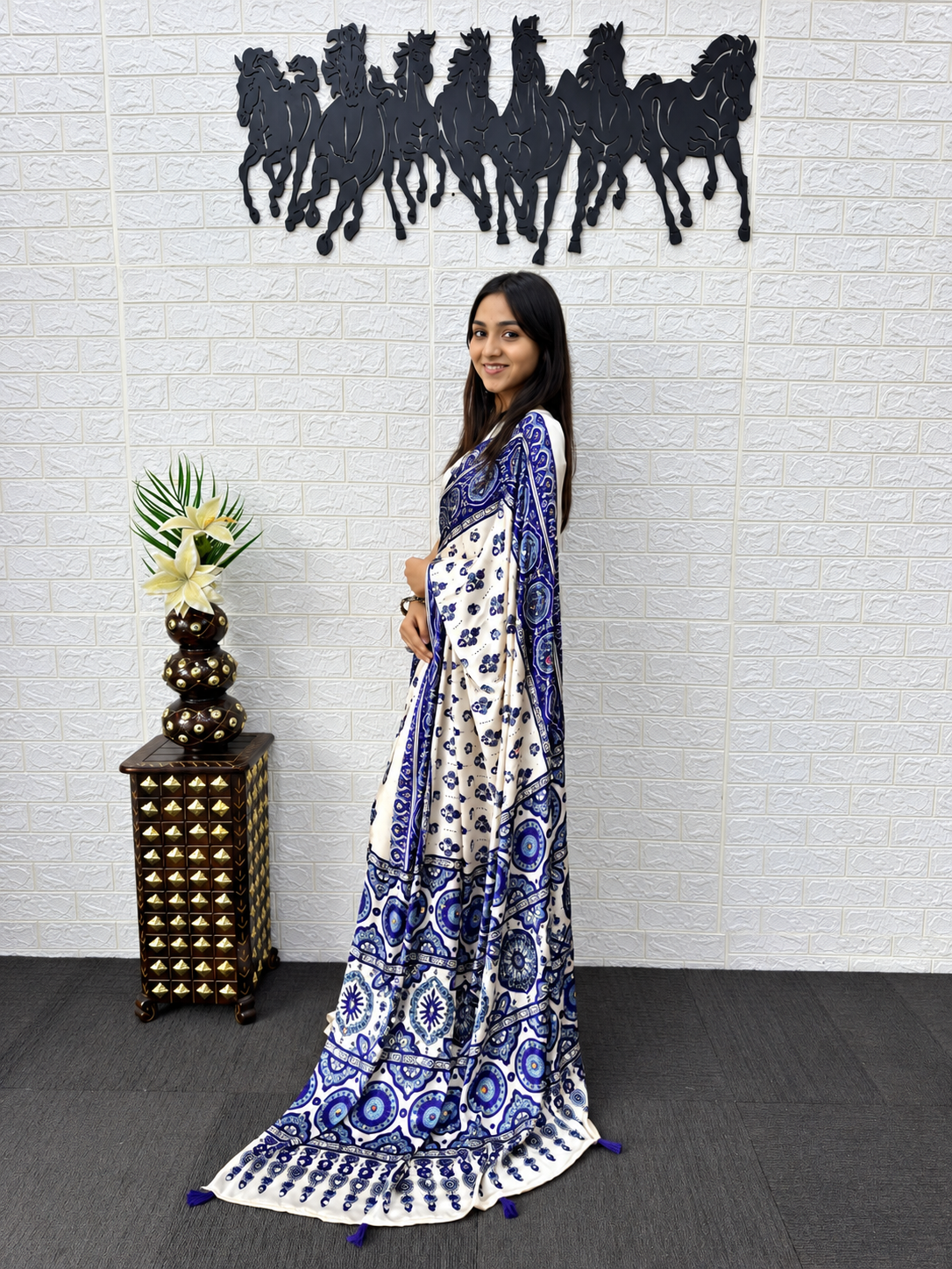 The Indigo Heritage Heavy Mirror Work Japan Satin Saree
