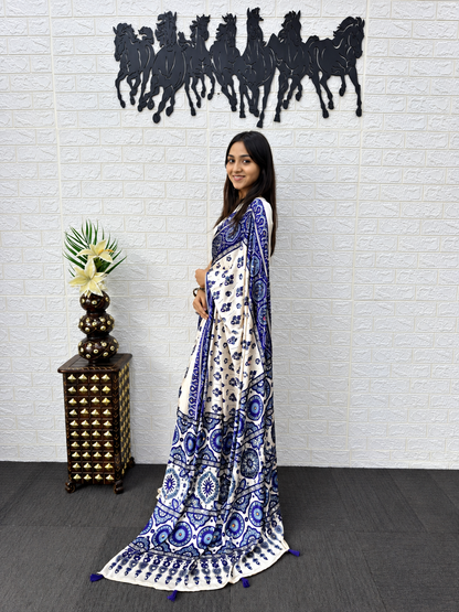 The Indigo Heritage Heavy Mirror Work Japan Satin Saree