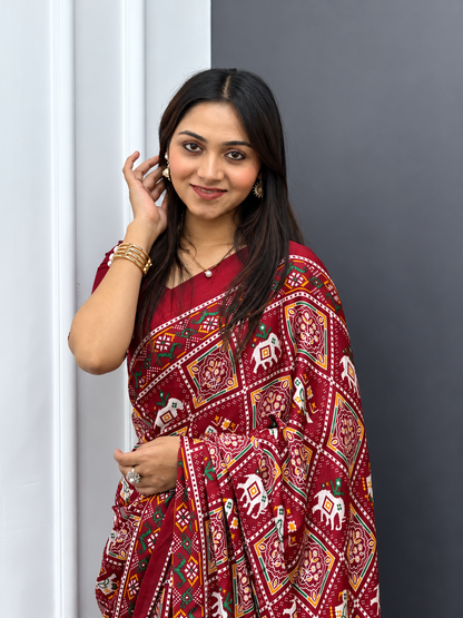 The Shubh Vivah Maroon Premium Japan Satin Silk Saree