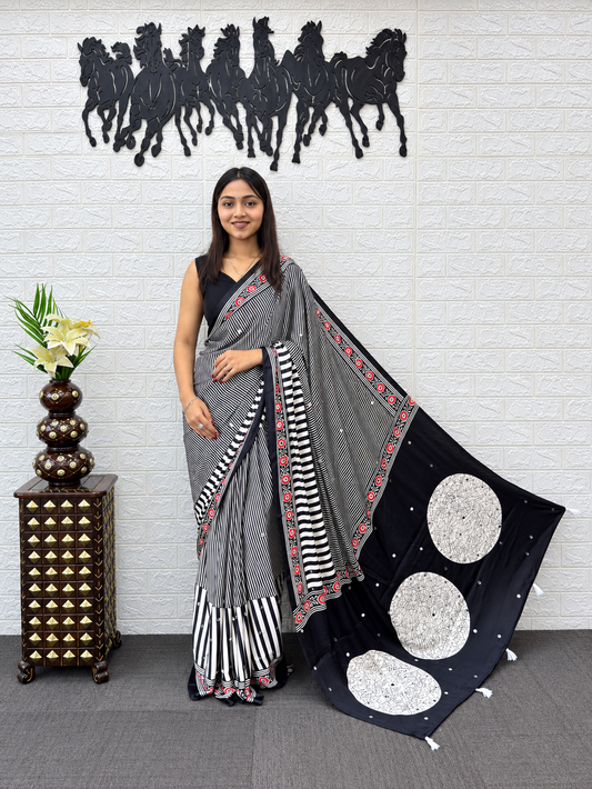 Elite Soft Japan Satin Silk Designer Saree And Grand Viscose Latkan Pallu