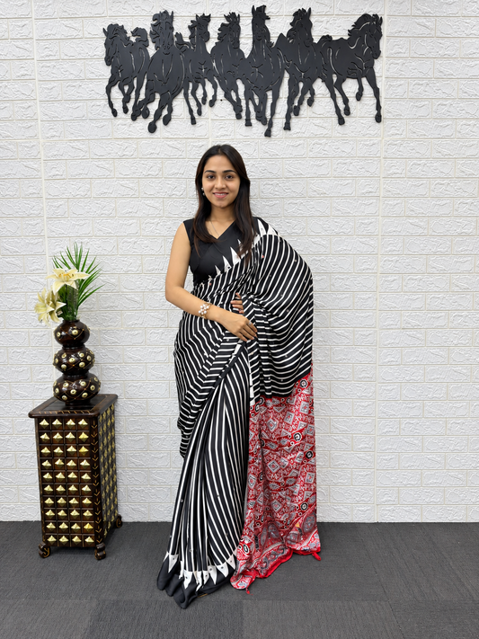 Timeless Luxury With Our Fusion Geometry Japan Satin Silk Saree