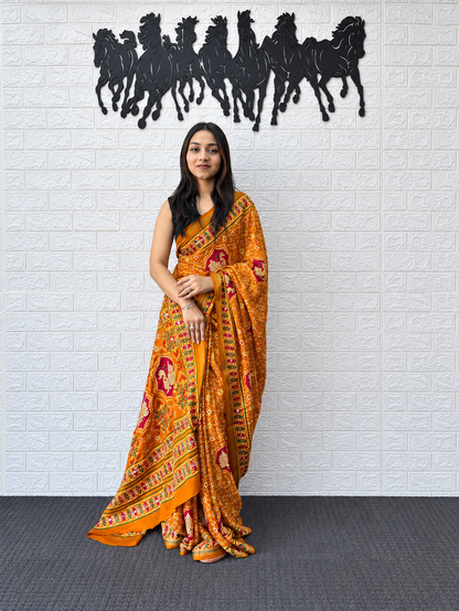 Peethambari Bandhani Handcrafted Mirror Detailing Cotton Saree