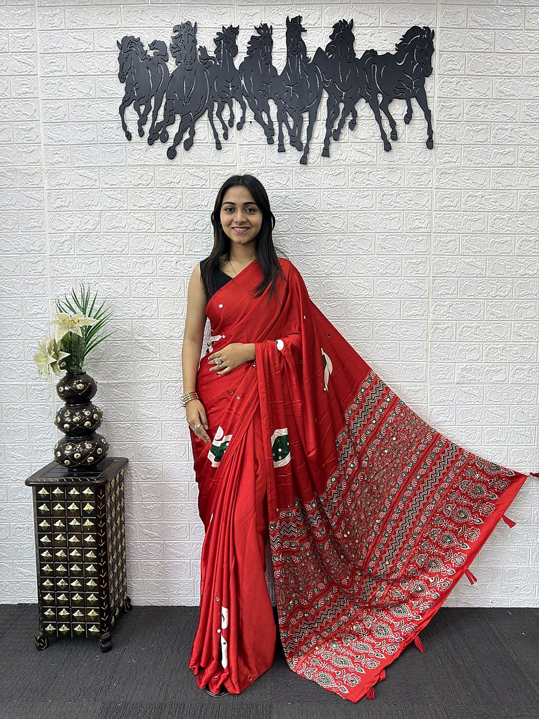 Kriti Signature Festive Rust Orange Semi Gajji Satin Saree with Elegant Pallu
