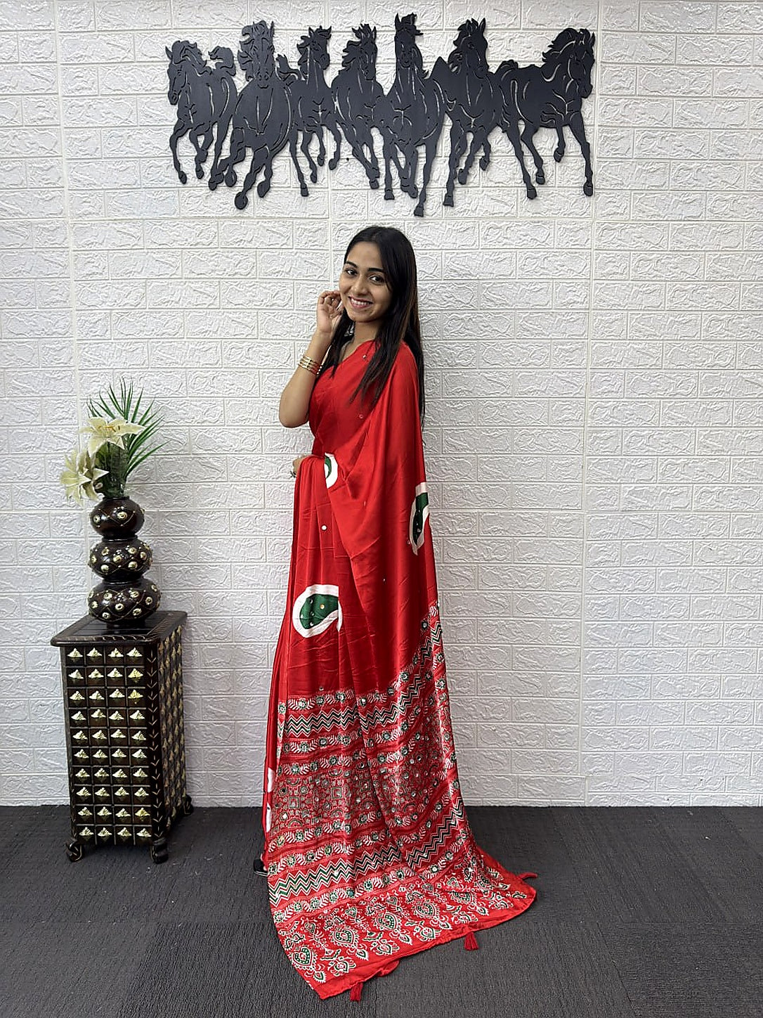 Kriti Signature Festive Rust Orange Semi Gajji Satin Saree with Elegant Pallu