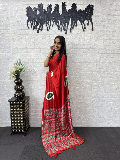 Kriti Signature Festive Rust Orange Semi Gajji Satin Saree with Elegant Pallu
