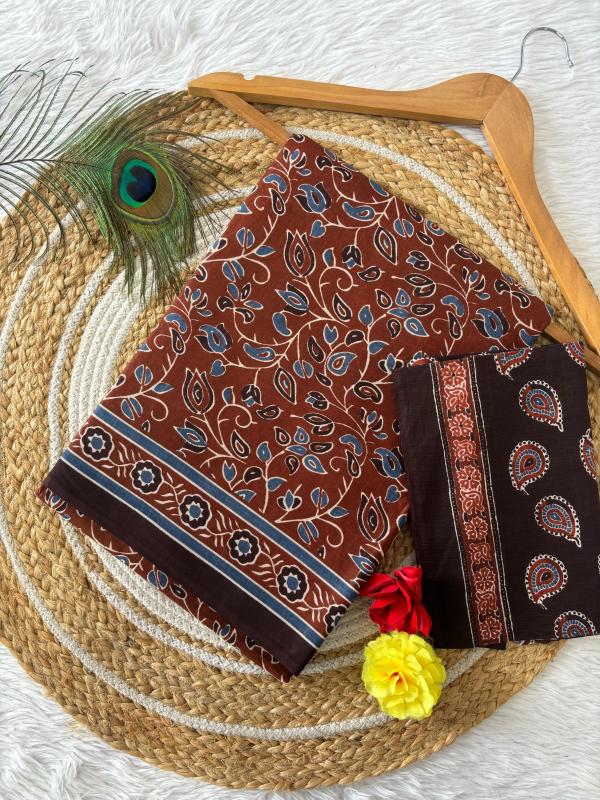 Dharma - Pure Heavy Mul Cotton Saree with Bagru Handblock Print