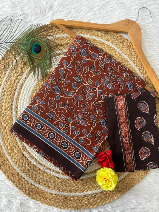 Dharma - Pure Heavy Mul Cotton Saree with Bagru Handblock Print