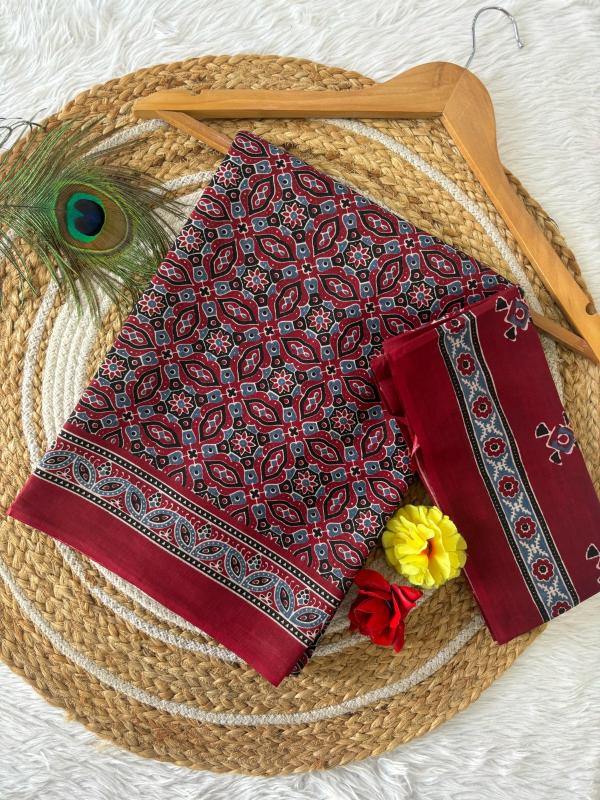 Dharma - Pure Heavy Mul Cotton Saree with Bagru Handblock Print