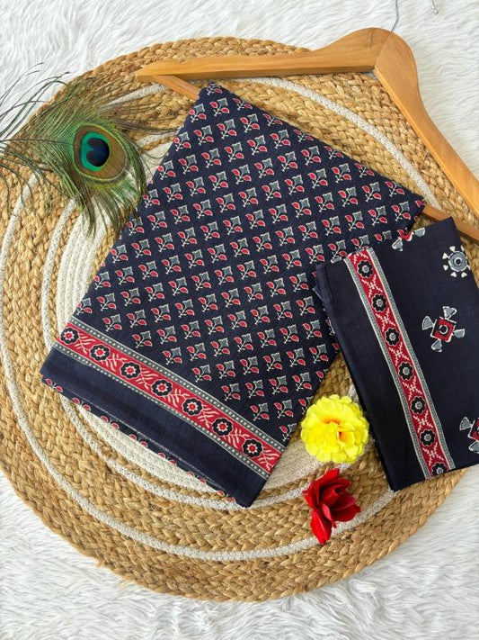 Dharma - Pure Heavy Mul Cotton Saree with Bagru Handblock Print