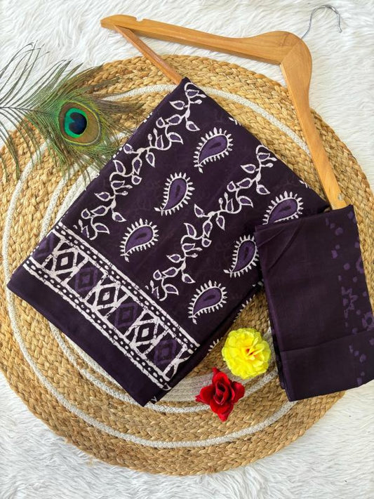 Dharma - Pure Heavy Mul Cotton Saree with Bagru Handblock Print