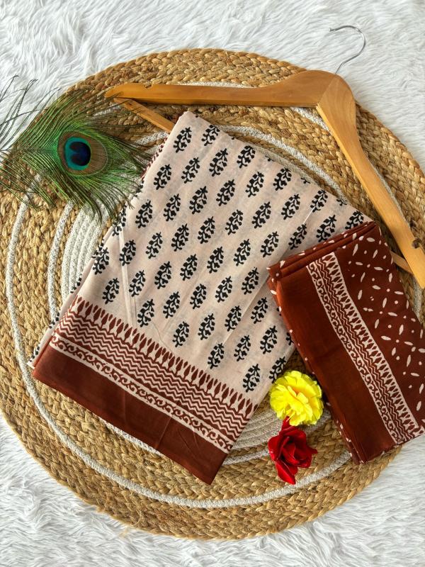 Trendy Pure Mul Cotton Saree with Bagru Handblock Prints