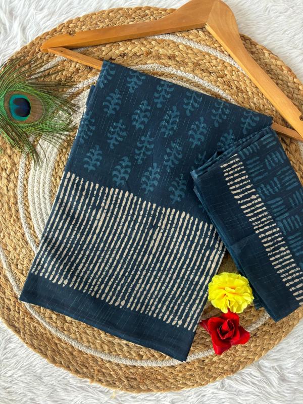 Beautiful Pure Mul Cotton Saree with Bagru Handblock Prints