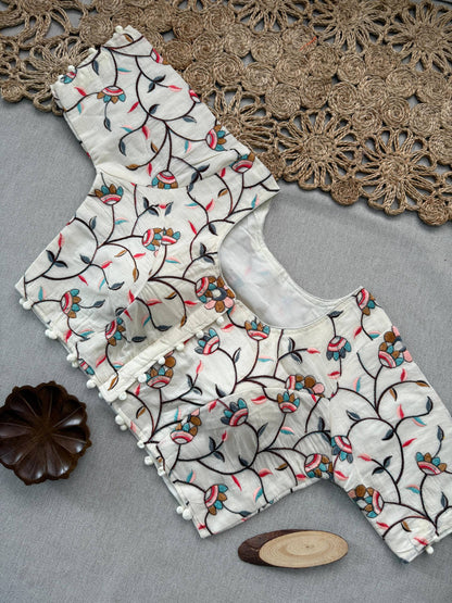 Wine Handloom Cotton Saree With Embroidery Stitched Blouse