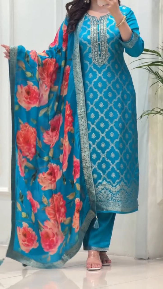 ELIGANT BANARASI SILK WEAVING SUIT SET