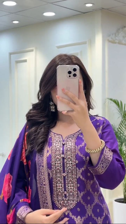 ATTRACTIVE BANARASI SILK WEAVING SUIT SET