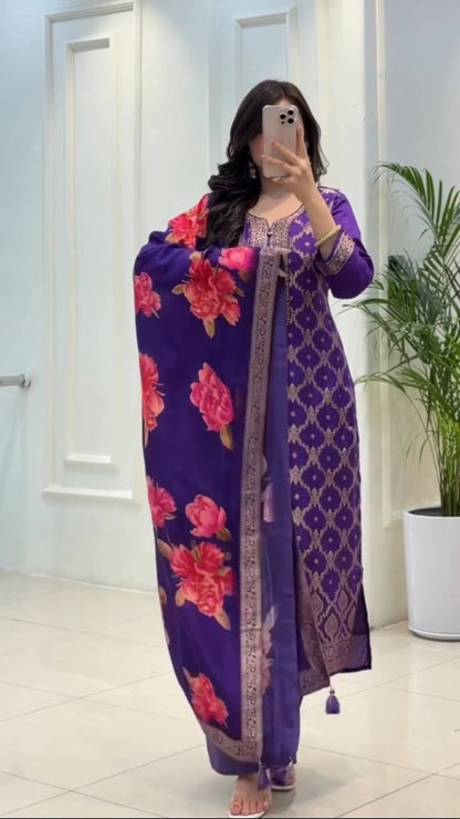 ATTRACTIVE BANARASI SILK WEAVING SUIT SET