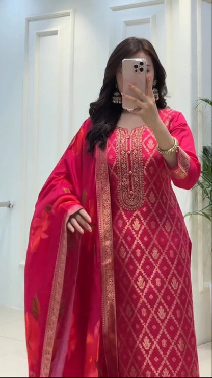 DESIGNER BANARASI SILK WEAVING SUIT SET