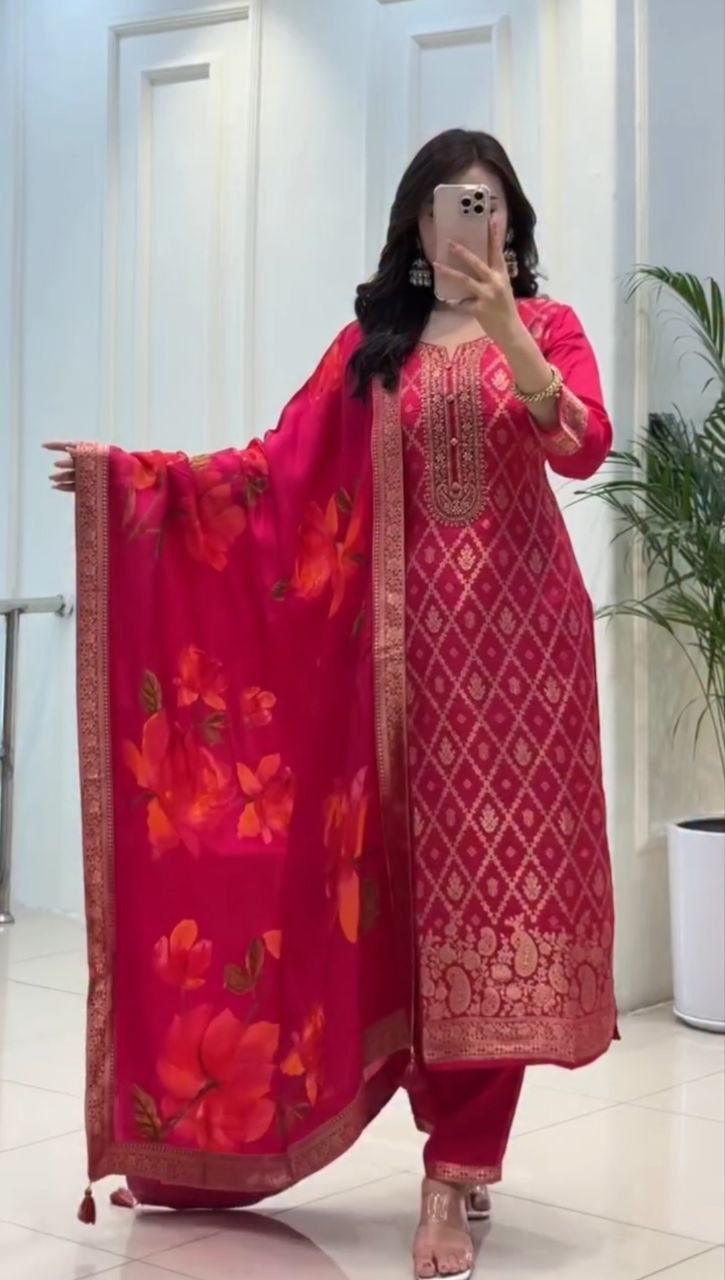 DESIGNER BANARASI SILK WEAVING SUIT SET