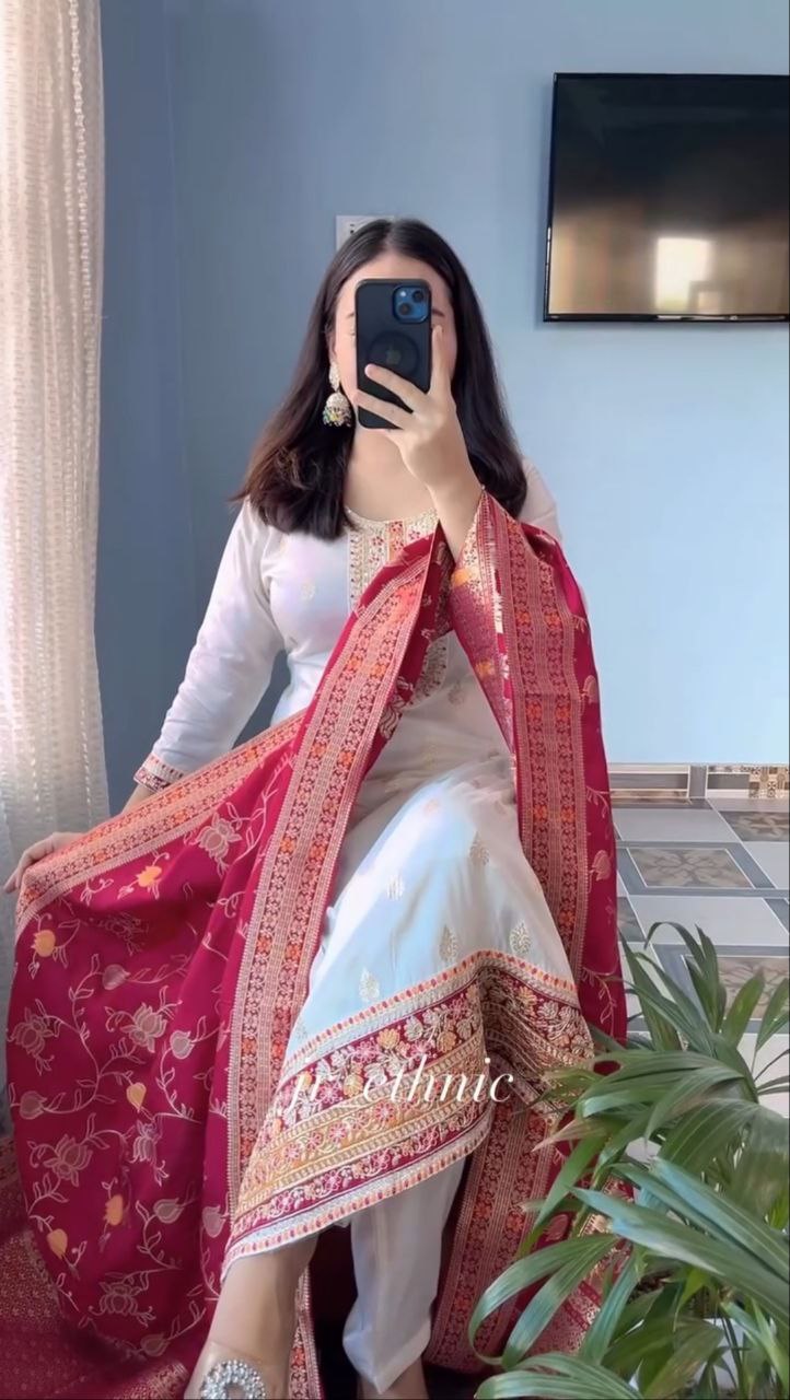 ATTRACTIVE PURE KANJIVARAM SILK EMBROIDERY SUIT SET