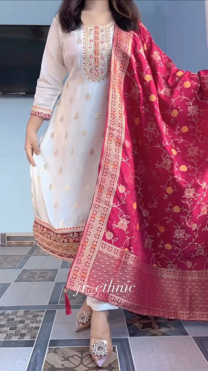 ATTRACTIVE PURE KANJIVARAM SILK EMBROIDERY SUIT SET