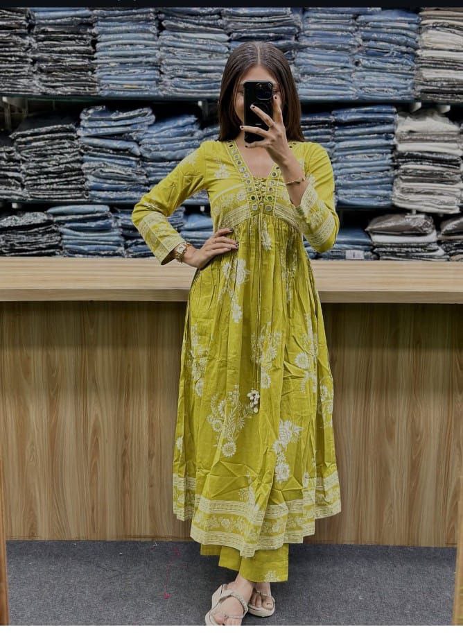 DESIGNER ANARKALI STYLE PURE COTTON SUIT SET