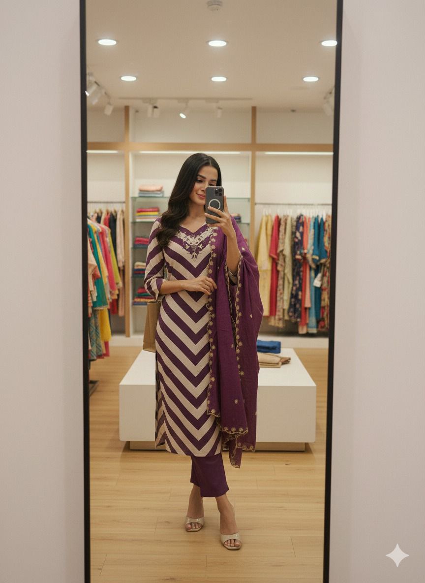 ATTRACTIVE PREMIUM CHANDERI HANDWORK SUIT SET