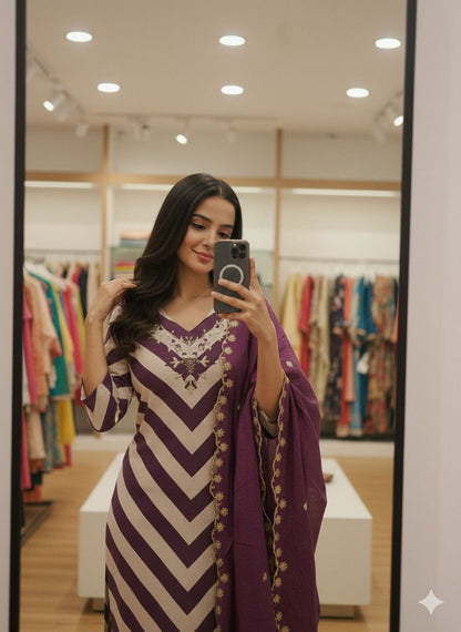 ATTRACTIVE PREMIUM CHANDERI HANDWORK SUIT SET