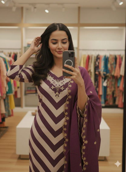 ATTRACTIVE PREMIUM CHANDERI HANDWORK SUIT SET