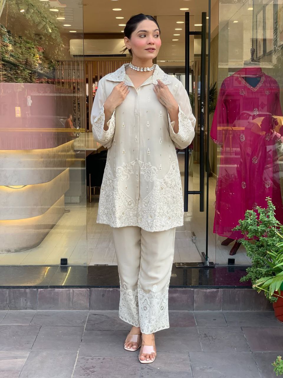 VERY CHARMING MUL CHANDERI EMBROIDERY CORD SET