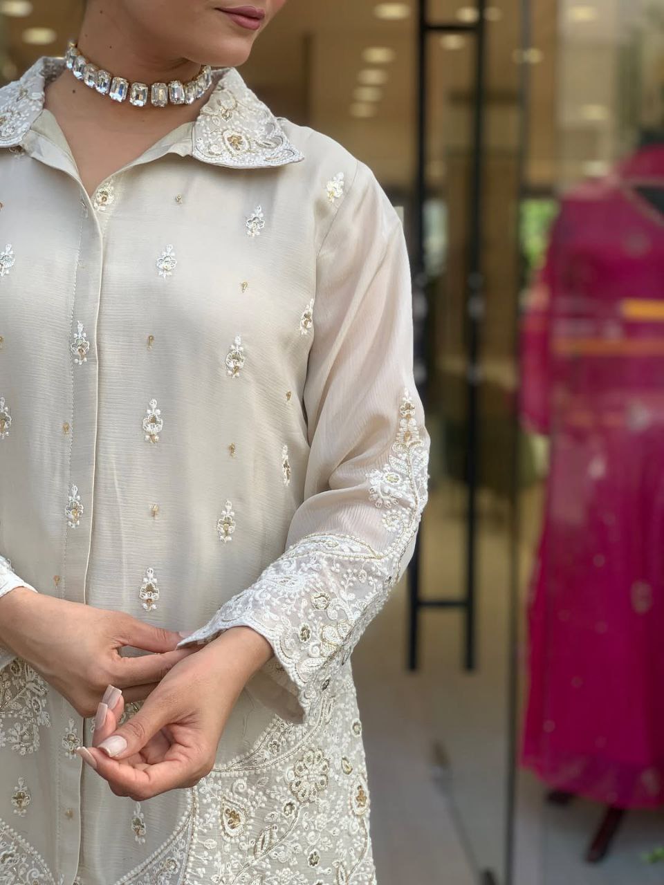 VERY CHARMING MUL CHANDERI EMBROIDERY CORD SET