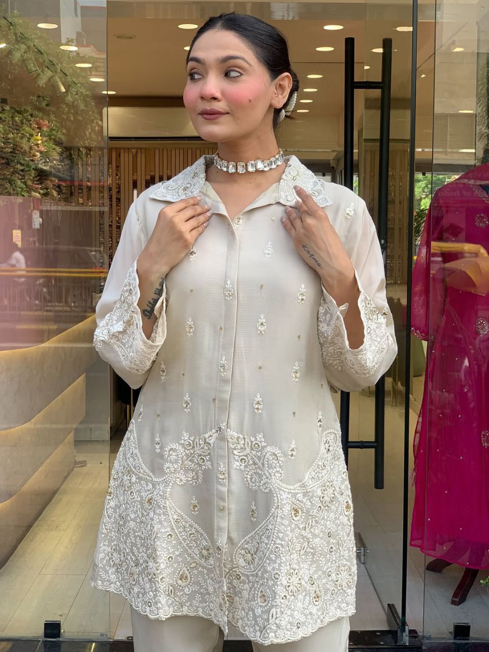 VERY CHARMING MUL CHANDERI EMBROIDERY CORD SET