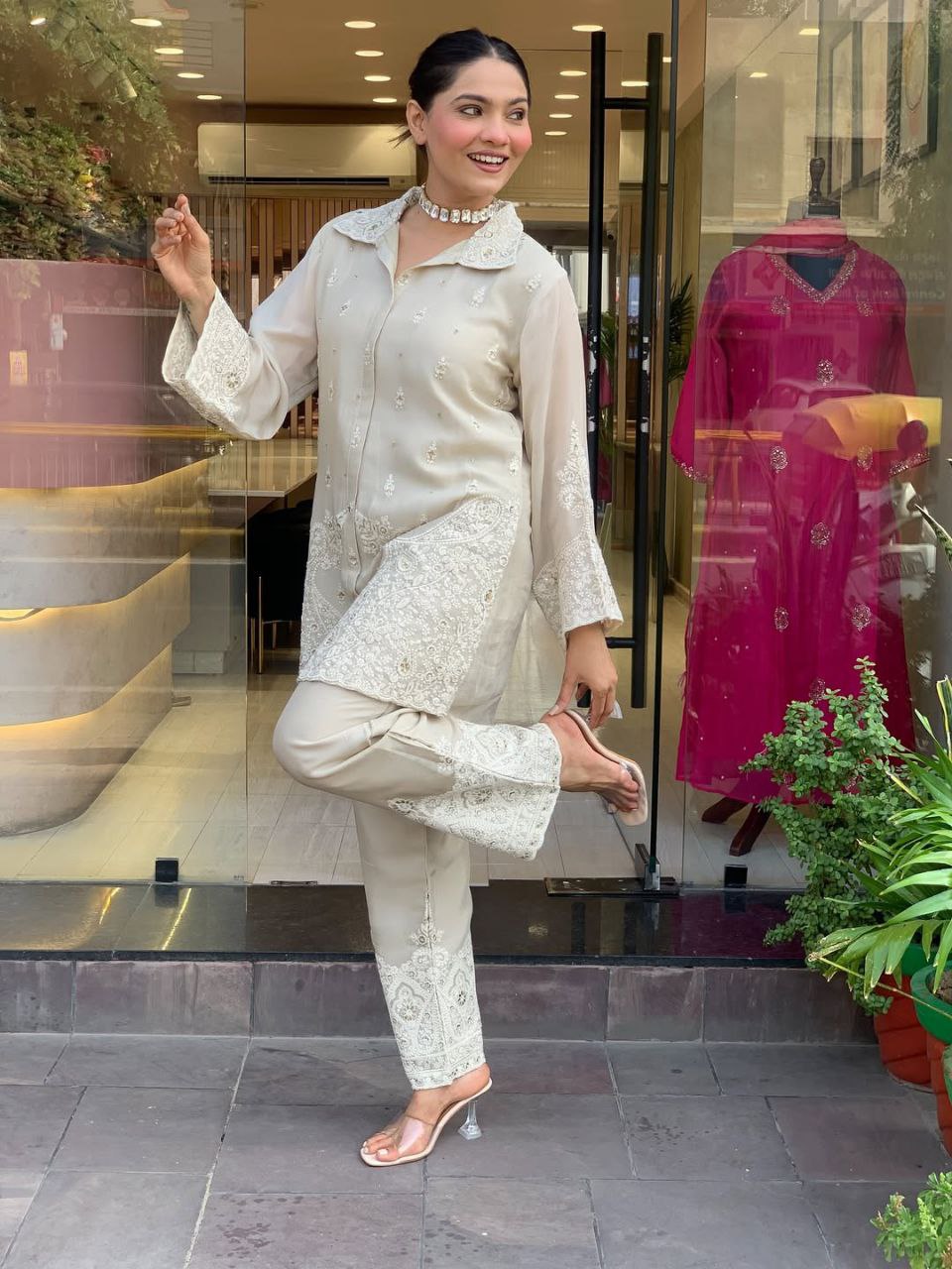 VERY CHARMING MUL CHANDERI EMBROIDERY CORD SET