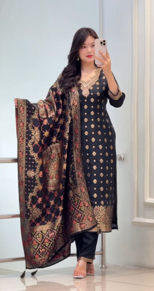 VERY CHARMING PURE KANJIVARAM SUIT SET WITH ZAR WEAVING