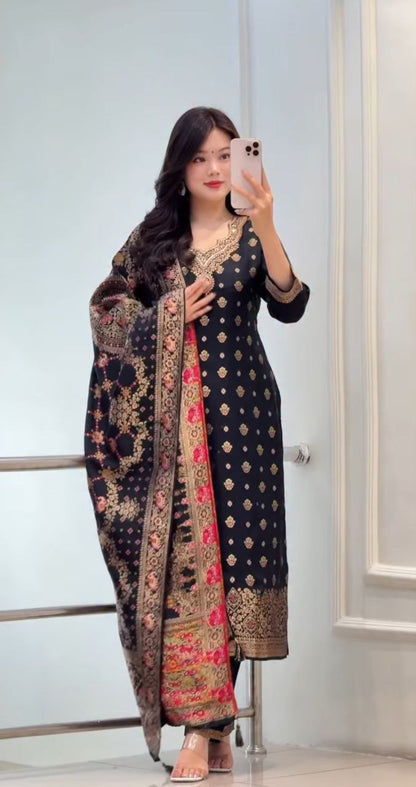 VERY CHARMING PURE KANJIVARAM SUIT SET WITH ZAR WEAVING