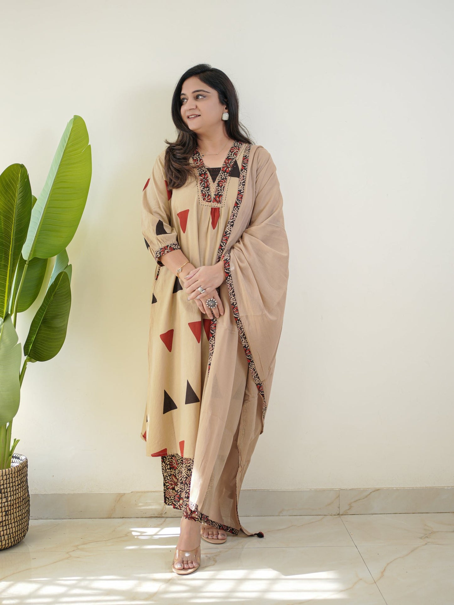 PURE COTTON KALAMKARI A-LINE PLAZO DUPATTA SET