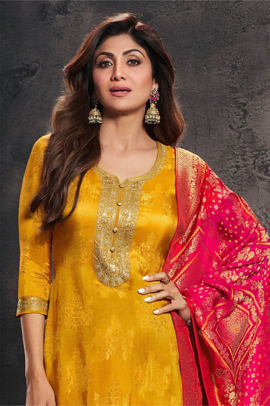 Designer Pure Banarasi Jacquard Weaving Suit Set with Dupatta