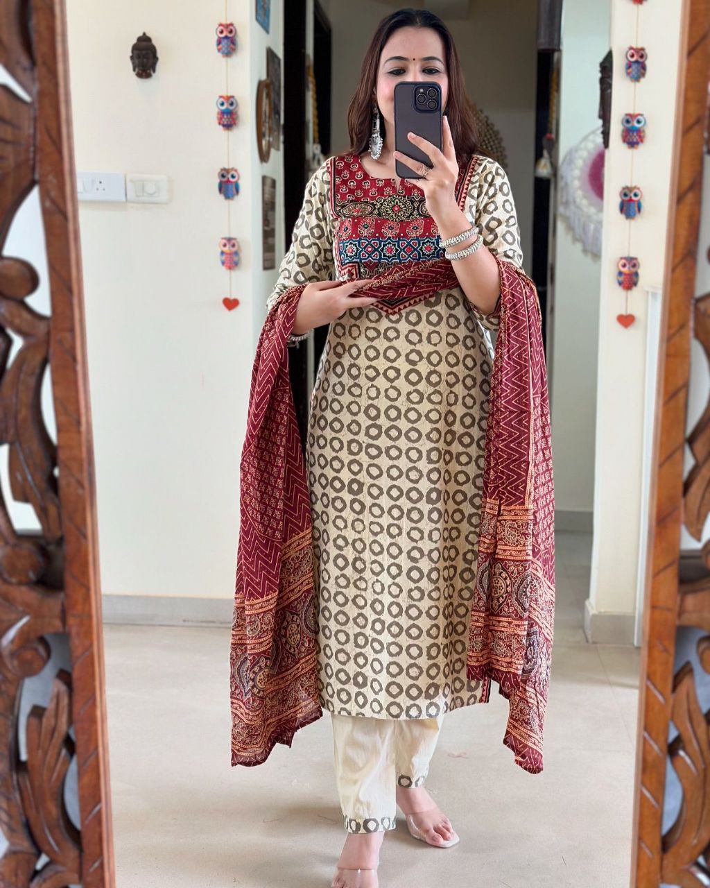 Beautiful AJRAKH Digital Prints Pathch Work Muslin Suit Sets