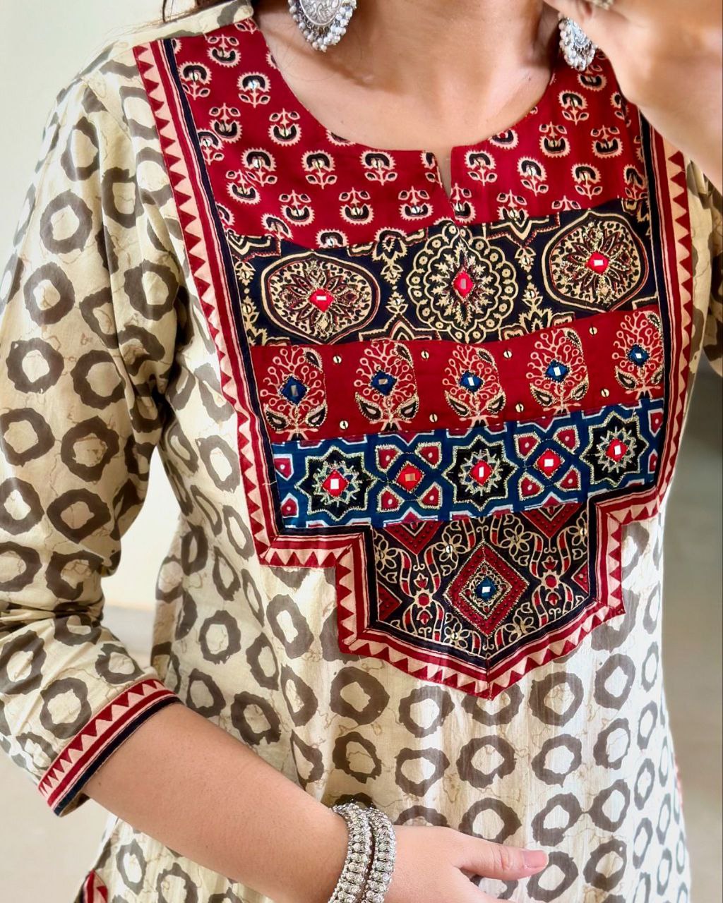 Beautiful AJRAKH Digital Prints Pathch Work Muslin Suit Sets