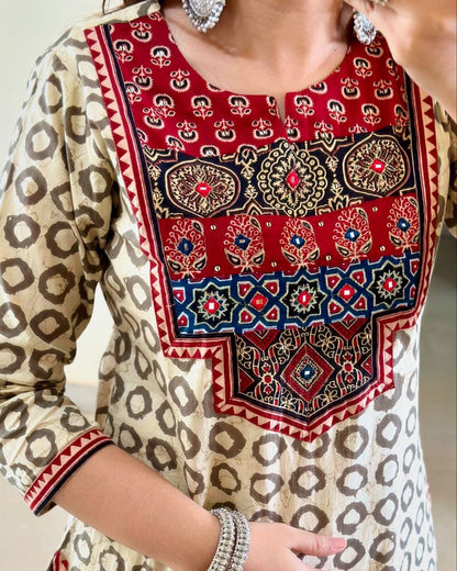 Beautiful AJRAKH Digital Prints Pathch Work Muslin Suit Sets