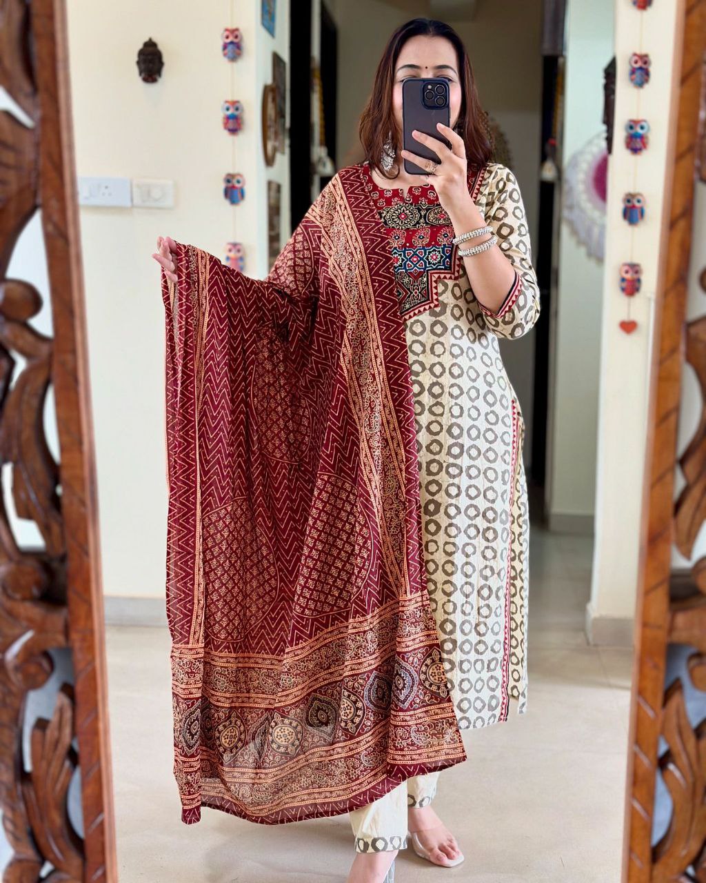 Beautiful AJRAKH Digital Prints Pathch Work Muslin Suit Sets