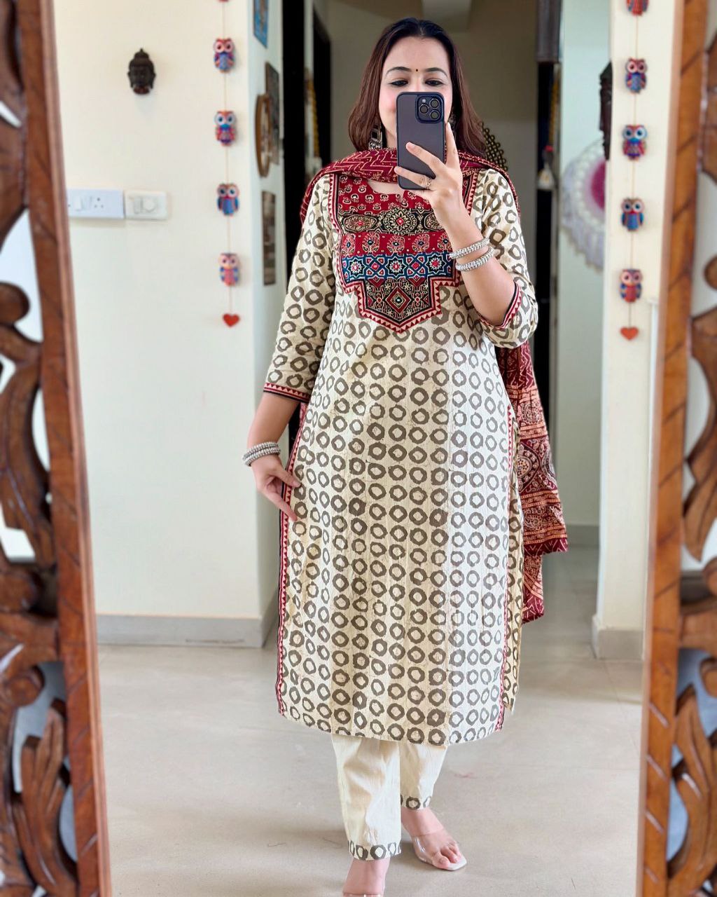 Beautiful AJRAKH Digital Prints Pathch Work Muslin Suit Sets