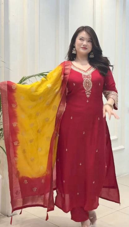 VERY CHARMING PURE KANJIVARAM SUIT SET WITH ZAR WEAVING