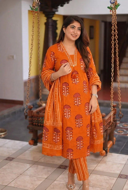 VARY BEAUTIFUL PURE MUL COTTON JAIPURI BLOCK PRINT SUIT SET