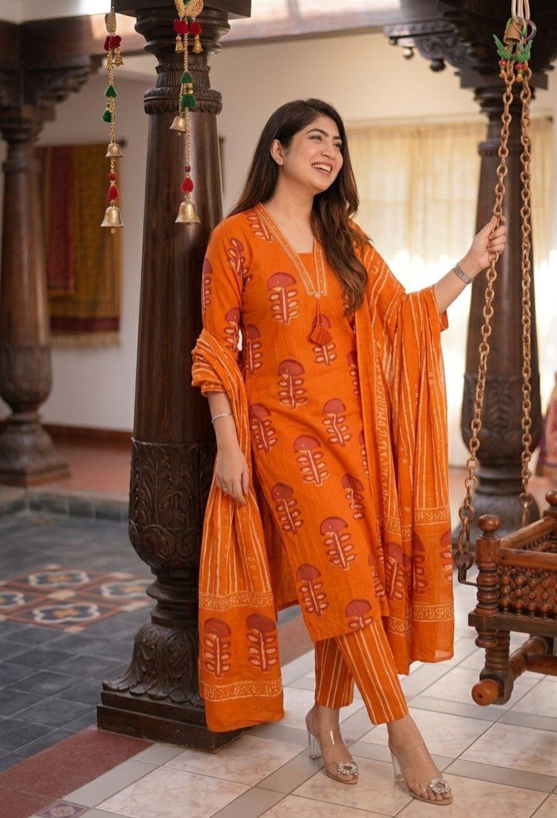 VARY BEAUTIFUL PURE MUL COTTON JAIPURI BLOCK PRINT SUIT SET