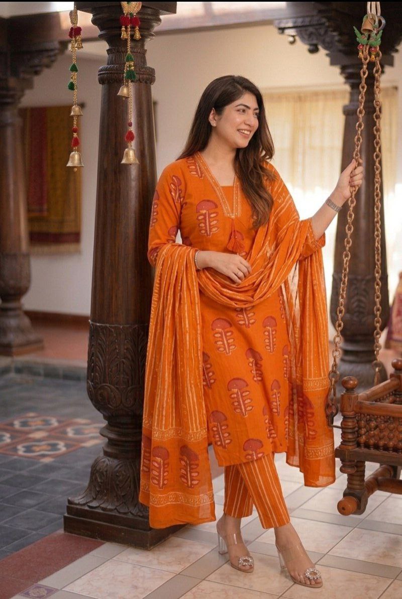 VARY BEAUTIFUL PURE MUL COTTON JAIPURI BLOCK PRINT SUIT SET