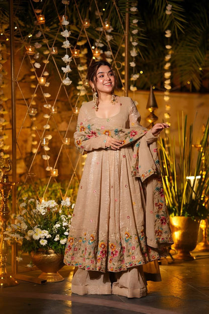 LUMINOUS SILKEN ANARKALI SUIT SET