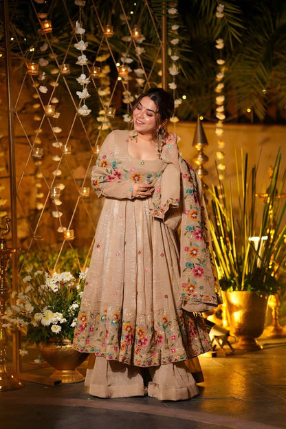LUMINOUS SILKEN ANARKALI SUIT SET