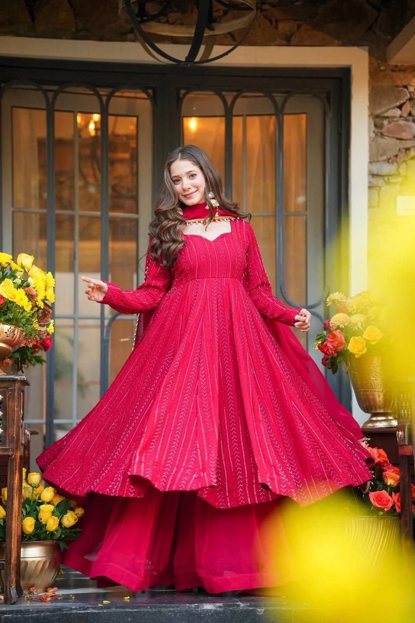 Pink Shades Lakhnavi Embroidered Work Anarkali Suit Set