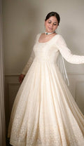 WHITE SEQUINS & ZARI EMBROIDERED SOFT GEORGETTE STITCHED ANARKALI SET
