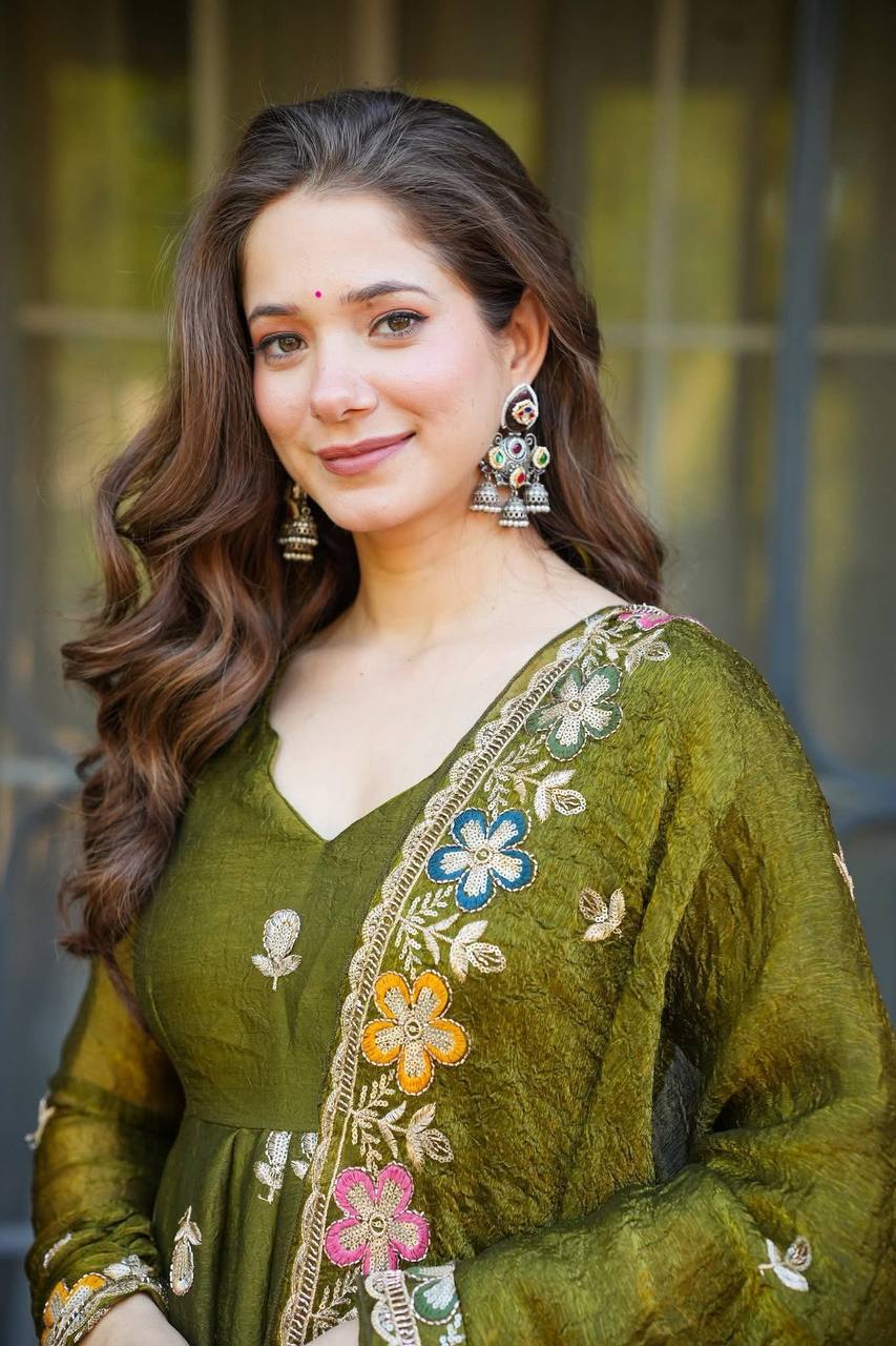 Premium Crunchy Silk Embroidered Anarkali Suit Set with Sharara & Dupatta (3 PCS)
